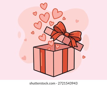 Caja de regalo abierta con corazones voladores Amor romántico Ilustración vectorial sorpresa