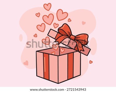Open Gift Box with Flying Hearts Romantic Love Surprise Vector Illustration