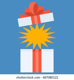 open gift box and free space to add text, template for business advertising, flat design