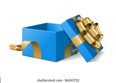 Open Gift Box With Gold Bow Isolated On White. Vector Illustration Eps 10.