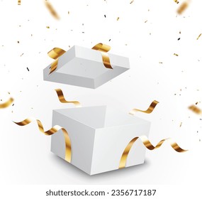 Open gift box with Gold confetti , isolated on transparent background