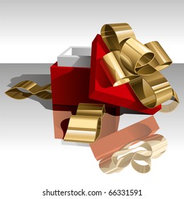 Open Gift Box with Golden Bow on White Background. Vector Illustration (EPS v.8.0)
