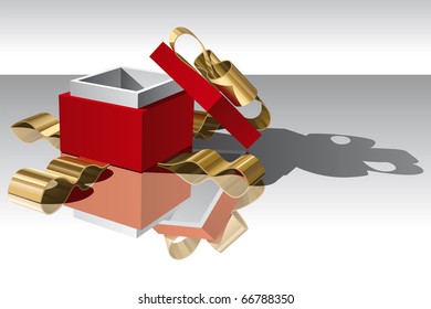 Open Gift Box with Golden Bow on White Background. Vector Illustration (EPS v.8.0)