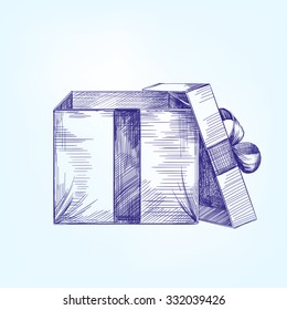 Open Gift Box  Hand Drawn Vector Llustration  Realistic  Sketch