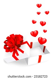 caja de regalo abierta con corazones. 3.ª valentina