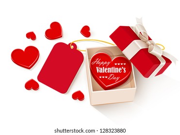 Open gift box with hearts and label