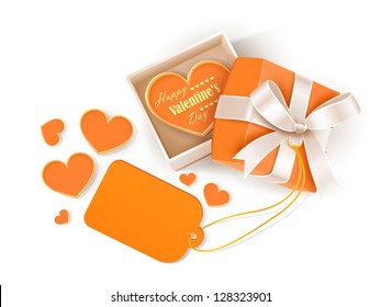 Open gift box with hearts and label