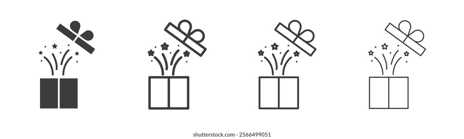 Open gift box icon flat and linear vector illustration on white background.