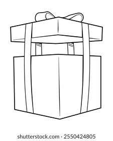 Abrir icono de caja de regalo. Ilustración vectorial de contorno aislado sobre un fondo blanco. Festiva, regalo, cumpleaños, regalo especial, fiesta.