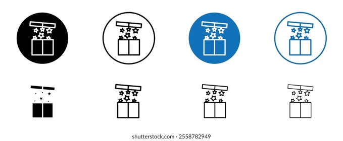 Open gift box icon set in black and blue colors