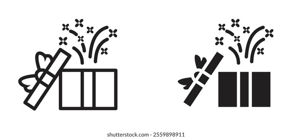 Open gift box Icon set in black color for ui designs