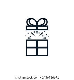Open gift box icon. Vector illustration outline design isolated gift on white background. Editable stroke.