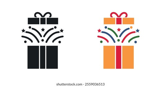 Open gift box icons in black and colored version