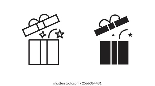 Open gift box icons in line stroke and flat versions