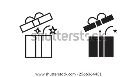 Open gift box icons in line stroke and flat versions