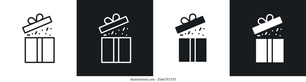 Open gift box icons in Thin line black color. flat simple vector symbols illustration.