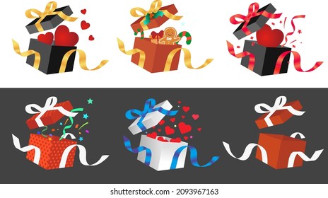 open gift box illustration set
