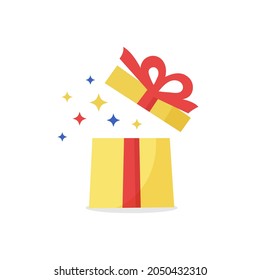 Abrir caja de regalo aislada en fondo blanco. Ilustración del vector