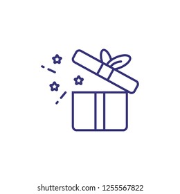 Open gift box line icon. Surprise, magic, unknown content. Christmas concept. Vector illustration can be used for topics like holiday, celebration, party