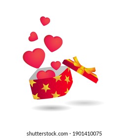 Open gift box with love decoration design vector