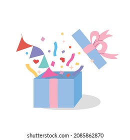 Open the gift box and many ribbons for surprise, happy time.