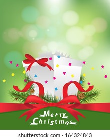 Open gift box with over green bokeh, Vector illustration design template
