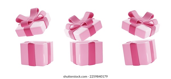 Open gift box with pink pastel ribbon bow. Holiday open surprise box. Realistic vector for valentine's day, women's day and mother's day