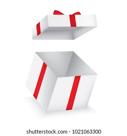 Open gift box with a red bow isolated on a transparent hair dryer. Vector illustration. EPS 10.