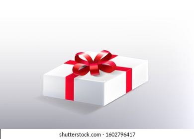 Open gift box with red bow ribbon isolated on white background. Vector illustration eps 10.