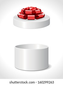 Abrir caja de regalo con arco rojo aislado en blanco. Ilustración vectorial eps 10. 