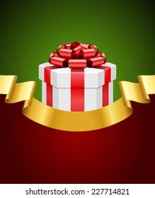 Open gift box and with red bow and ribbon vector background.