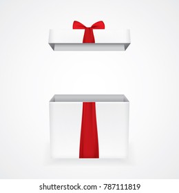 Open gift box with red bow isolated on white. Vector illustration eps 10.
