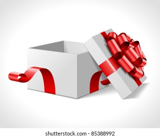 Open Gift Box With Red Bow Isolated On White. Vector Illustration Eps 10.