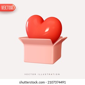 Open gift box with red heart. Vector illustration