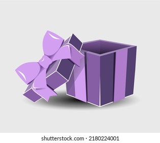 Open gift box with a ribbon bow on a gray background.
   Realistic vector icon for gift,
   birthday or wedding banners
