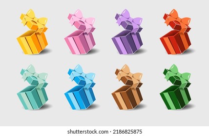 
Open gift box with a ribbon bow on a gray background.
   Realistic vector icon for gift,
   birthday or wedding banners