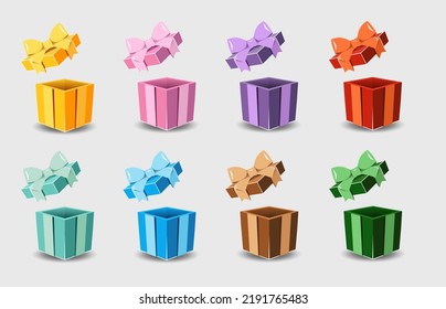 Open gift box with a ribbon bow on a gray background.
   Realistic vector icon for gift,
   birthday or wedding banners
