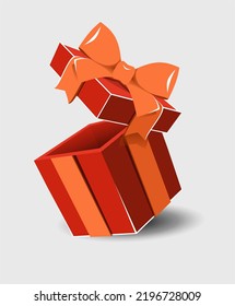 Open gift box with a ribbon bow on a gray background.
   Realistic vector icon for gift,
   birthday or wedding banners