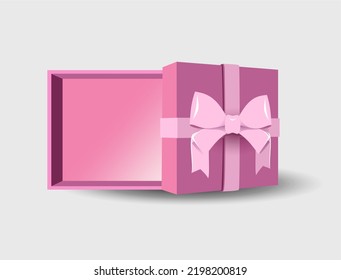 Open gift box with a ribbon bow on a gray background.
   Realistic vector icon for gift,
   birthday or wedding banners