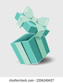 
Open gift box with a ribbon bow on a gray background.
   Realistic vector icon for gift,
   birthday or wedding banners

