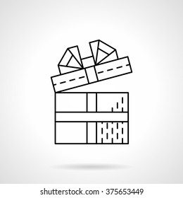 Open gift box with ribbon bow. Gift for birthday, dating and other events. Gift shop. Flat line style single vector icon. Element for web design, business, mobile app. 
