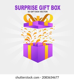 open gift box with ribbon isolated on white background. Surprise gift box