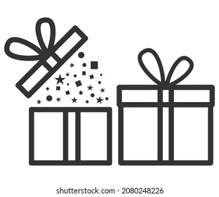 Geschenkbox mit Farbbandzeilensymbol, Vektorsymbol. Vektorgrafik. EPS10.