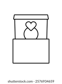 Open Gift Box with Ring and Heart Icon Illustration