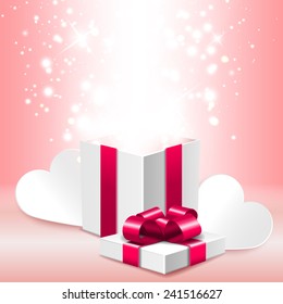 Open gift box with shine, romantic Valentine's day vector illustration