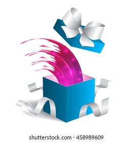 Open gift box with a splash. Magic box
