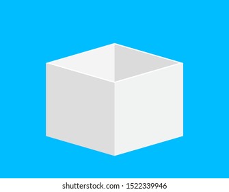 open gift box square white for template design, box white isolated on blue background, single white case for gift present, blank box for greeting text concept, white gift box open for icon 3d cube
