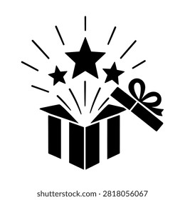 Open gift box with stars and bow ribbon