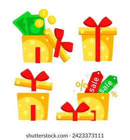 Open gift box. Surprise event celebration. Vector illustration