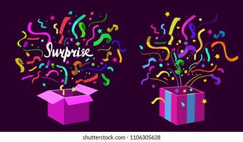 Open gift box. Surprise inside. Vector